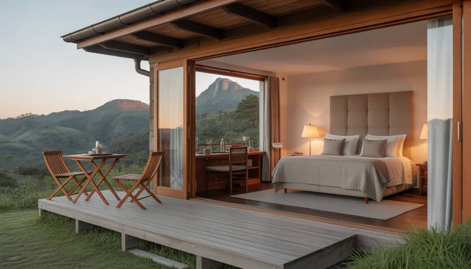 Vista para as montanhas da Serra da Mantiqueira na Carícia do Vento Pousada Boutique em Monte Verde MG