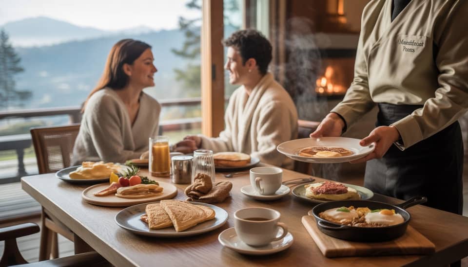 Mesa de café da manhã à la carte em Monte Verde na Carícia do Vento Pousada Boutique com vista para a natureza