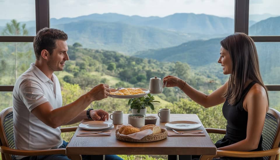 Mesa posta do Exclusive Breakfast à la carte na Carícia do Vento Pousada Boutique em Monte Verde