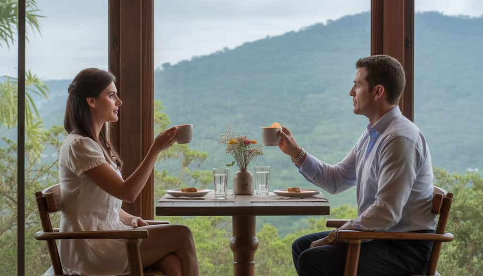 Mesa posta com café da manhã à la carte em pousada boutique em Monte Verde com vista para as montanhas