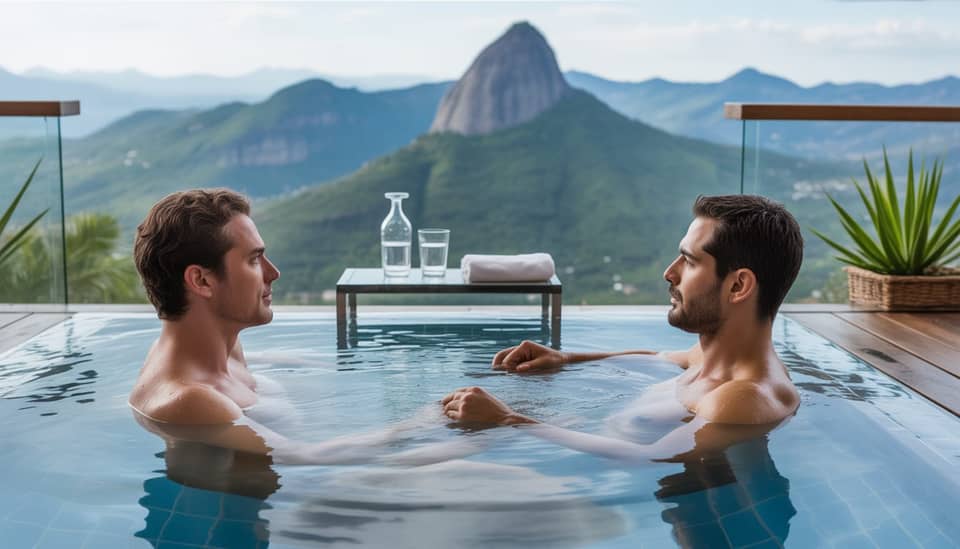 Jacuzzi aquecida com vista para as montanhas da Serra da Mantiqueira em Monte Verde MG
