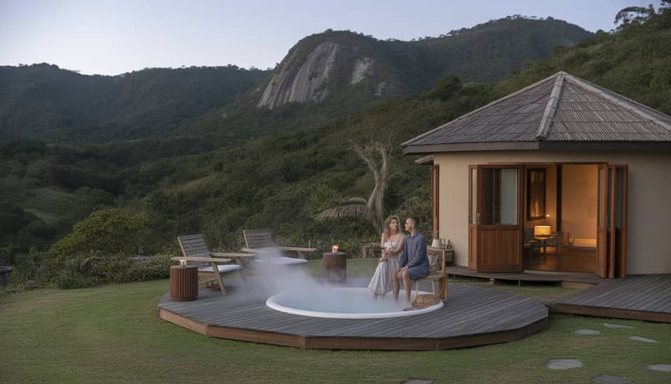 Vista das montanhas da Serra da Mantiqueira a partir de uma pousada boutique em Monte Verde MG