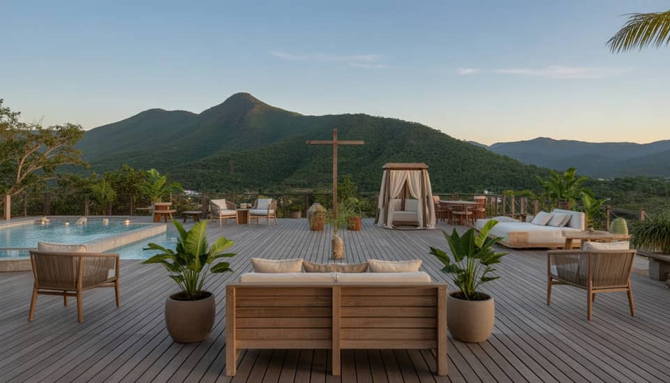 Vista das montanhas da Serra da Mantiqueira a partir da Carícia do Vento Pousada Boutique em Monte Verde MG