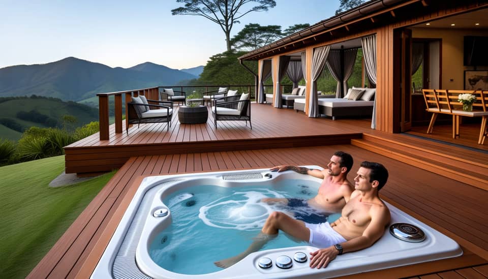 Vista para a Serra da Mantiqueira na Carícia do Vento Pousada Boutique em Monte Verde com deck lounge, jacuzzi aquecida e clima romântico