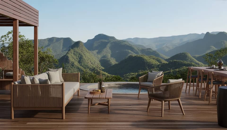 Vista para as montanhas da Serra da Mantiqueira a partir dos chalés externos da Carícia do Vento Pousada Boutique em Monte Verde