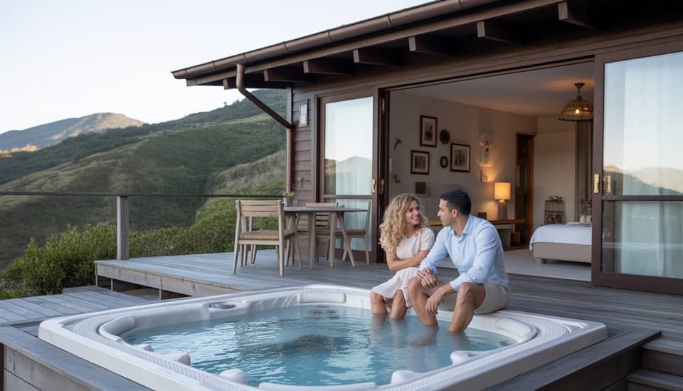 Casal em lua de mel na Carícia do Vento Pousada Boutique em Monte Verde com vista para a Serra da Mantiqueira