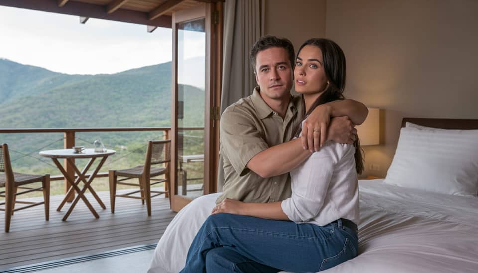 Casal em clima romântico em chalé com lareira na Carícia do Vento Pousada Boutique em Monte Verde MG