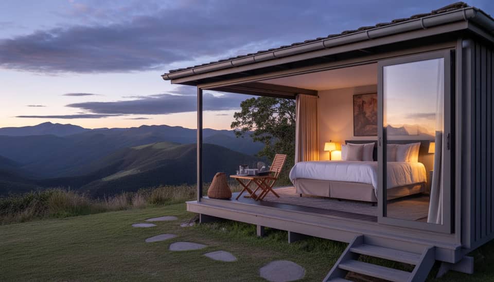 Casal no Réveillon em pousada boutique com vista para as montanhas em Monte Verde MG