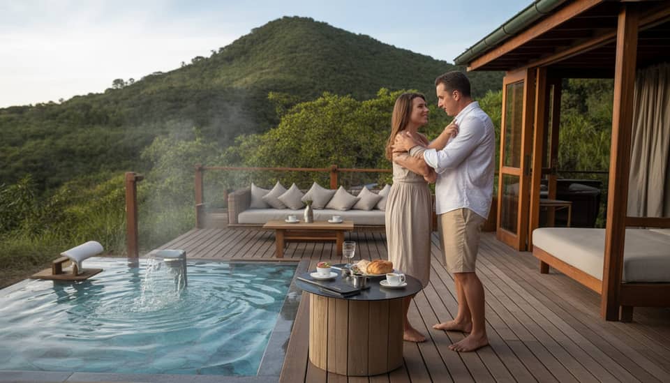 Casal em Monte Verde no Dia dos Namorados com vista para a Serra da Mantiqueira