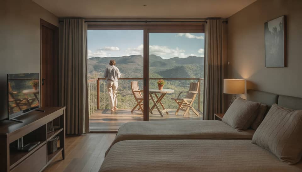 Vista panorâmica da Serra da Mantiqueira a partir de uma pousada boutique em Monte Verde MG