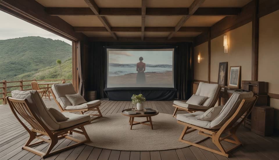Sala de cinema privativa na Carícia do Vento Pousada Boutique em Monte Verde MG